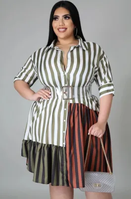 Summer Plus Size Casual Stripes Blouse Dress