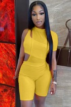 Summer Yellow Sleeveless Irregular Sexy Bodycon Rompers