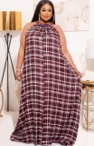 Summer Plus Size Plaid Halter Long Maxi Dress