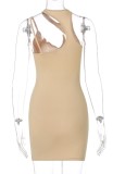 Summer Khaki Cut Out Sexy Sleeveless Mini Bodycon Dress