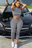 Summer Two Piece White and Black Print Crop Top and Pants Matching Set