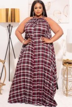 Summer Plus Size Plaid Halter Long Maxi Dress