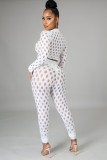 Summer White Sexy Hollow Out Long Sleeve Crop Top and Pants Set