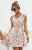 Summer Classy Floral V-Neck Strap Skater Dress