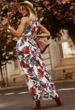 Summer Classy Floral Halter Long Dress with Belt