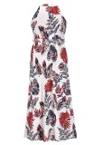 Summer Classy Floral Halter Long Dress with Belt