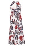 Summer Classy Floral Halter Long Dress with Belt