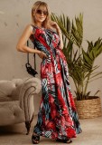 Summer Classy Floral Halter Long Dress with Belt