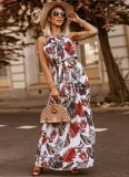 Summer Classy Floral Halter Long Dress with Belt