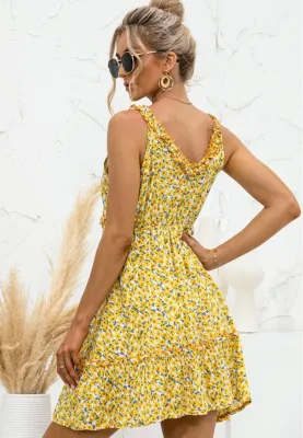 Summer Classy Floral V-Neck Strap Skater Dress