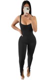 Summer Sexy Backless Black Sleeveless Ribbed Bodycon Jumpsuit