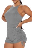 Summer Grey Ruched Strings Halter Rompers