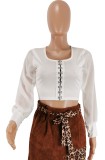 Summer White Square Vintage Crop Top with Pop Sleeves