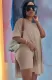 Summer Casual Khaki Side Slit Long Shirt and Biker Shorts 2 Piece Lounge Set