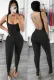 Summer Sexy Backless Black Sleeveless Ribbed Bodycon Jumpsuit