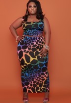 Summer Plus Size Leopard Crop Top and Midi Skirt Set