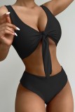 Black Two-Piece Knotted High Waist Swimwear