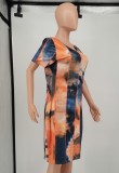 Summer Plus Size Tie Dye Midi Bodycon Dress
