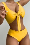 Yellow Two-Piece Knotted High Waist Swimwear