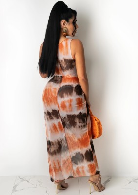 Summer Print Hollow Out Side Slit Long Dress Cover-Up