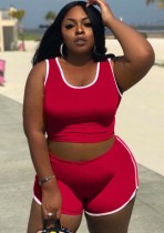 Summer Plus Size Red Short Vest and Jogger Shorts 2PC Set