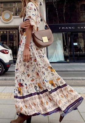Summer Casual Floral V-Neck Long Maxi Dress