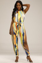 Summer Colorful Sexy Side Slit Halter Jumpsuit