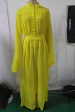 Summer Sexy Transparent Yellow Loose Jumpsuit with Full Sleeves