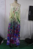 Summer Casual Floral Print Wide Strap Loose Jumpsuit