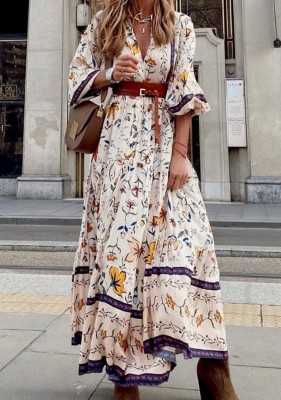 Summer Casual Floral V-Neck Long Maxi Dress
