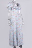 Summer Classy Floral High Slit Square Vintage Long Dress