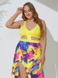 Summer Plus Size Print High Slit Strap Long Dress