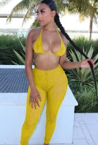 Summer Yellow Fishnet Bra and Pants 2pc Beachwear