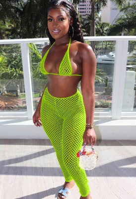 Summer Green Fishnet Bra and Pants 2pc Beachwear