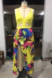 Summer Plus Size Print High Slit Strap Long Dress