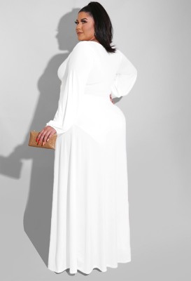 Summer Plus Size High Slit V-Neck Long Maxi Dress with Full Sleeves