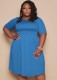 Summer Plus Size Casual Sky Blue O-Neck Skater Dress
