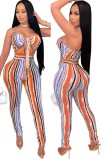 Summer Sexy Stripes Print Cut Out Knotted Strap Bodycon Jumpsuit