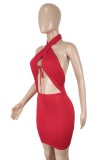 Summer Red Sexy Wrap Upper Cut Out Mini Club Dress