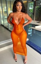 Summer Sexy Orange Strap Long Party Dress