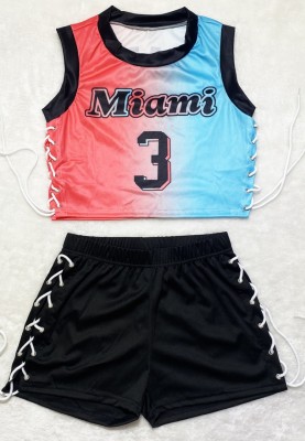 Summer Sports Lace-Up Print Crop Top and Shorts Set