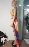 Summer Sexy Tie Dye Halter Crop Top and Slit Pants 2pc Set