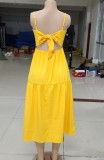 Summer Casual A-Line Yellow Strap Long Dress