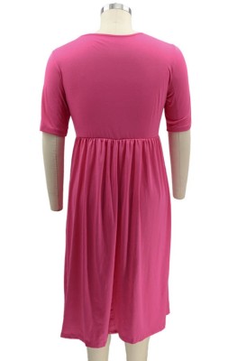 Summer Plus Size Casual Rose O-Neck Skater Dress