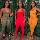 Summer Casual Yellow Vest and Sweatpants 2pc Set