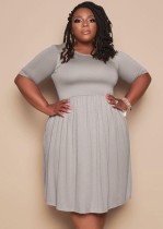 Summer Plus Size Casual Grey O-Neck Skater Dress