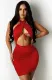 Summer Red Sexy Wrap Upper Cut Out Mini Club Dress