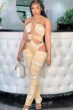 Summer Sexy Hollow Out Tie Dye Halter Bodycon Jumpsuit