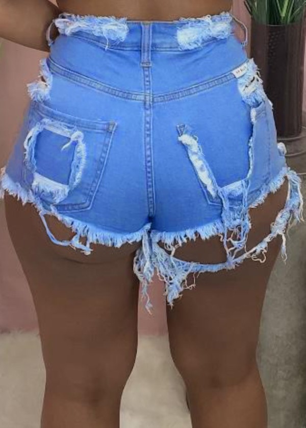 Summer Sky Blue Sexy Ripped High Waist Denim Shorts