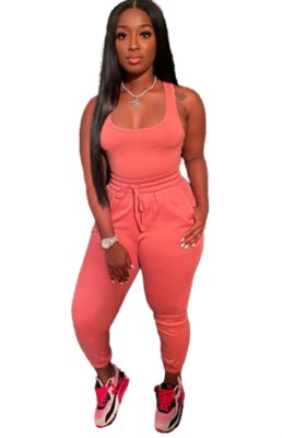 Summer Casual Pink Vest and Sweatpants 2pc Set